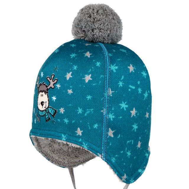 Čepice zimní vázací s bambulí tisk LOS 3831 RDX 