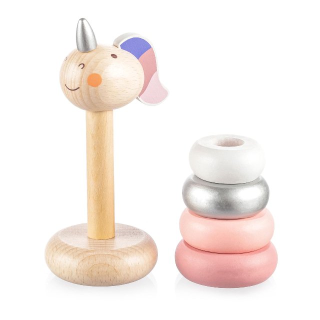 Dřevěné nasazovací kroužky jednorožec > varianta Pink