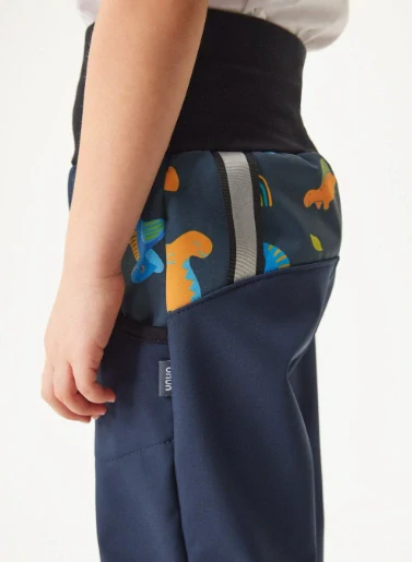 Dětské softshellové kalhoty s fleecem Basic tm.modročerná/dinosauři