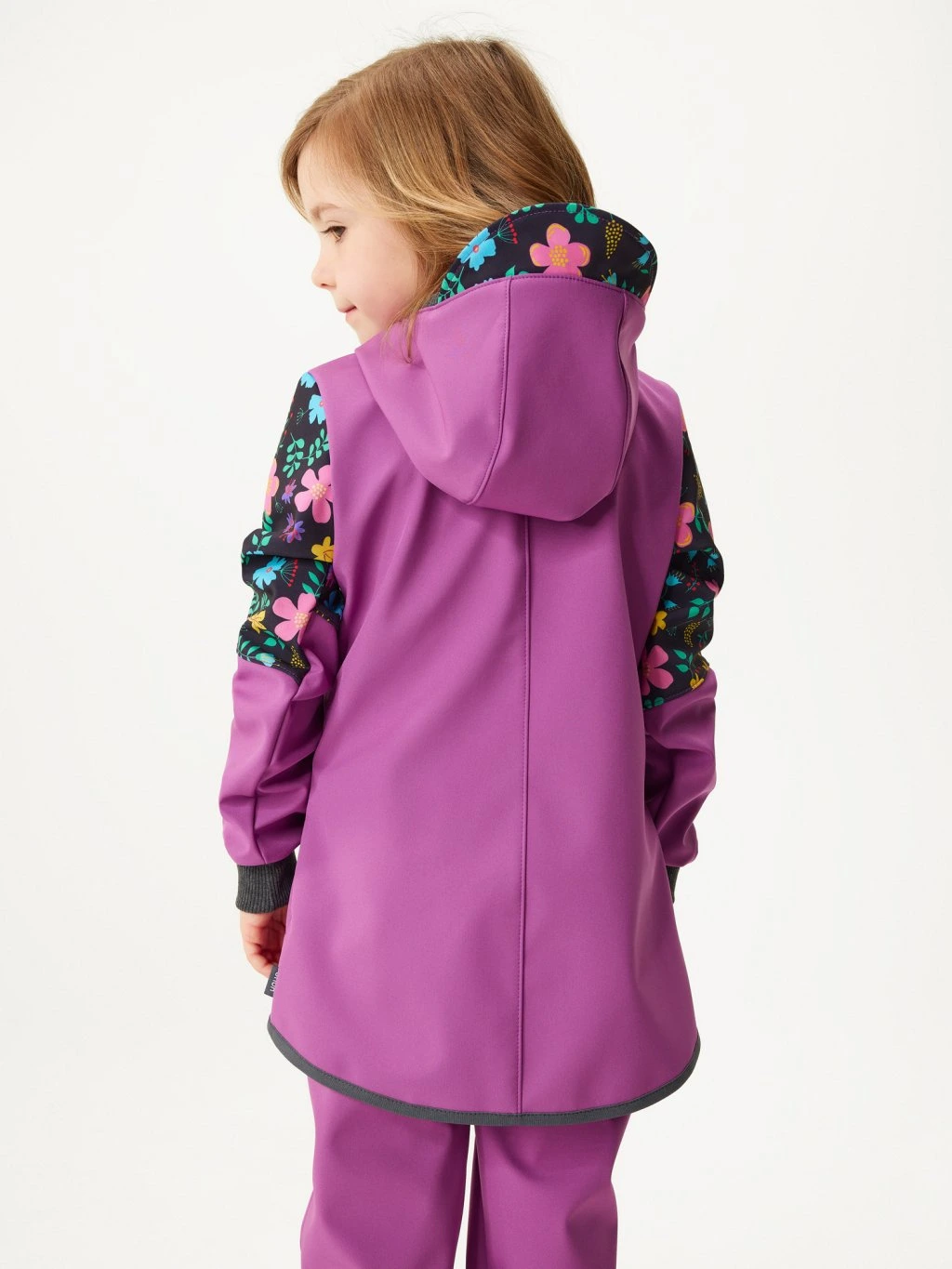 Dívčí softshellový kabát s fleecem street ostružinová/kytičky